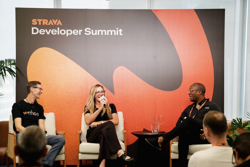 Wahoo CEO Gareth Joyce and pro cyclist, Wahoo athlete Alison Tetrick and chaired by Brian Bell, VP and Head of Global Communication and Social Impact at Strava.
