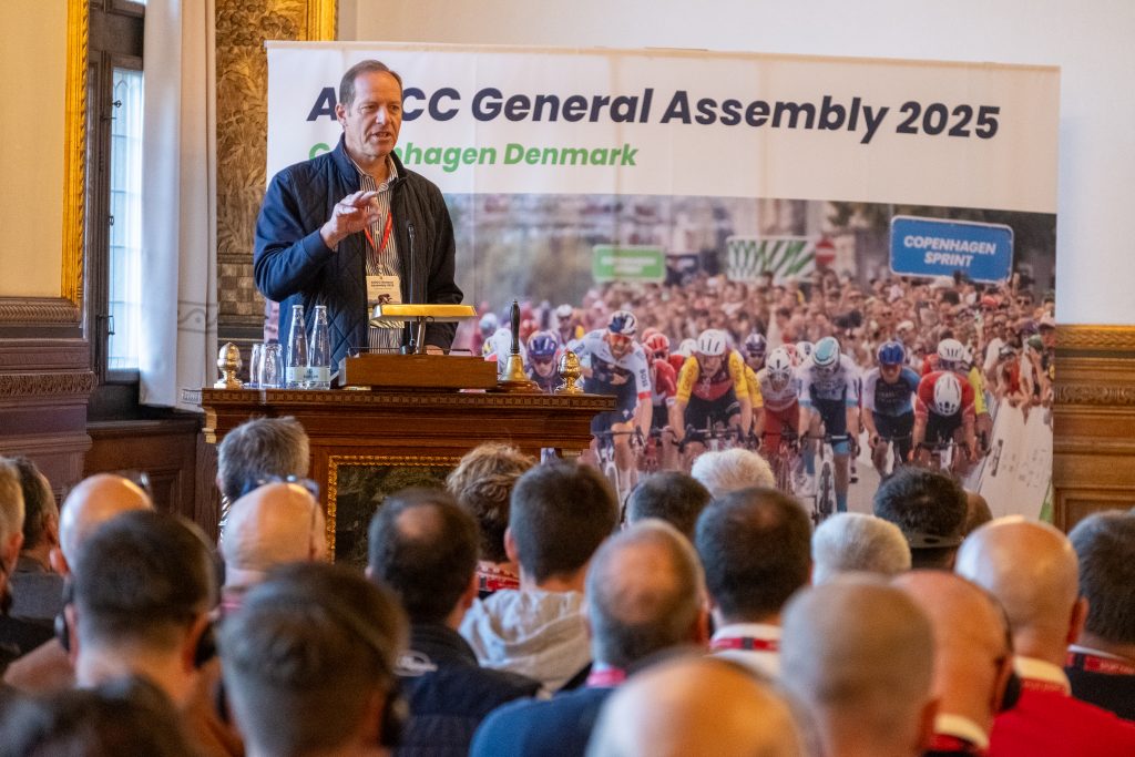 Outgoing AIOCC President Christian Prudhomme presenting at the AIOCC conference
